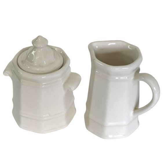 Pfaltzgraff Cream and Sugar Set Vintage Dining Heritage Ironstone White 5" - Picture 1 of 7